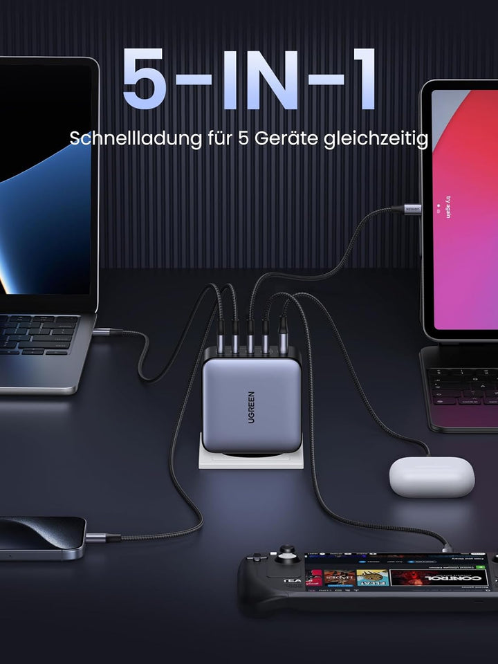 UGREEN Nexode USB C Ladegerät 100W 5-Port GaN Netzteil Mehrfach PD Charger Multiports unterstützt PP