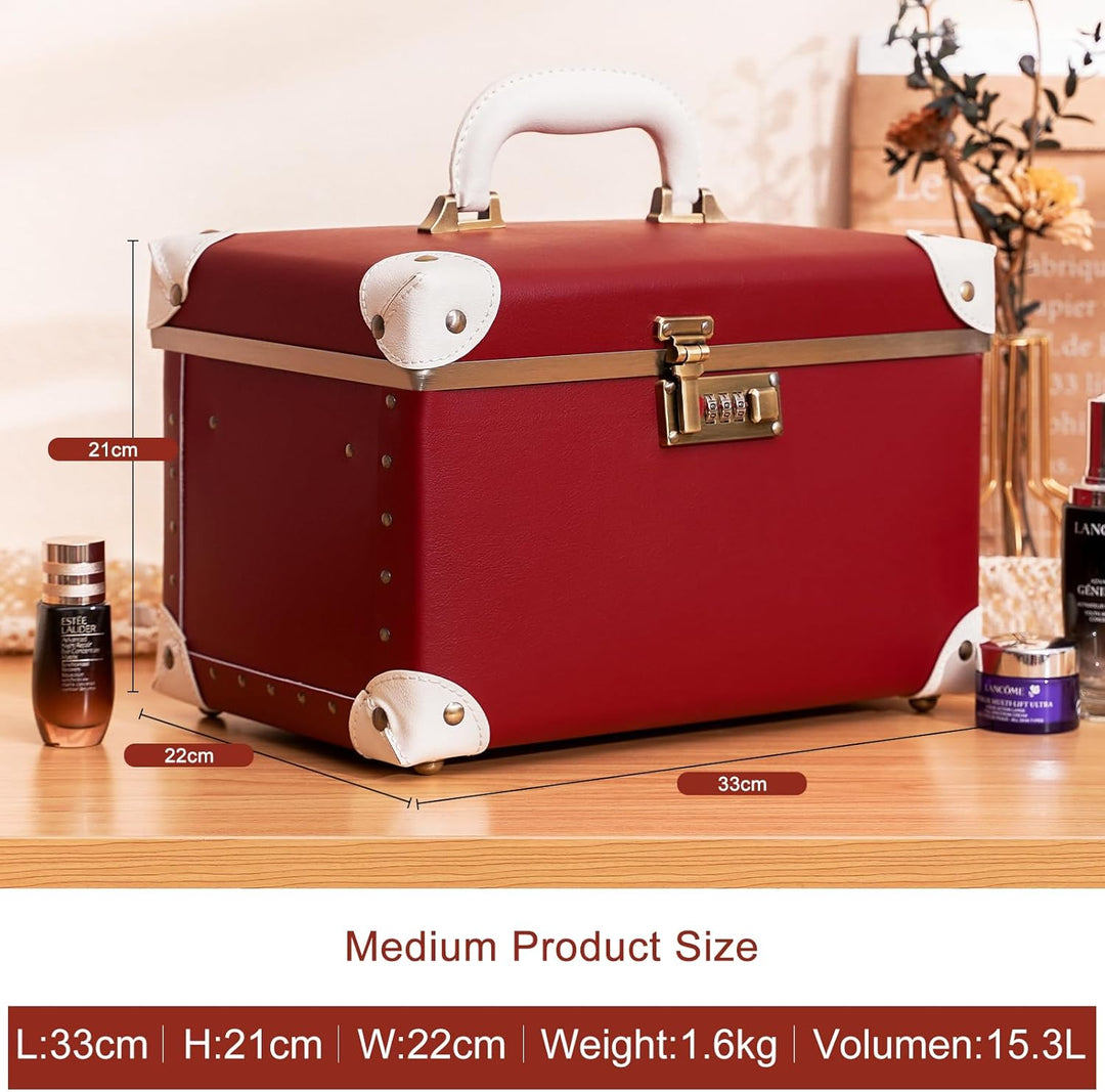 urecity Vintage Leder Kosmetikkoffer mit Spiegel - Hartschale Schminkkoffer für Damen, Reise Make-up