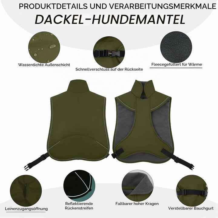 Hundemantel Dackel XS, Winddichter Wasserdichter Wintermantel Für Dackel Hunde, Hundejacke Für Klein