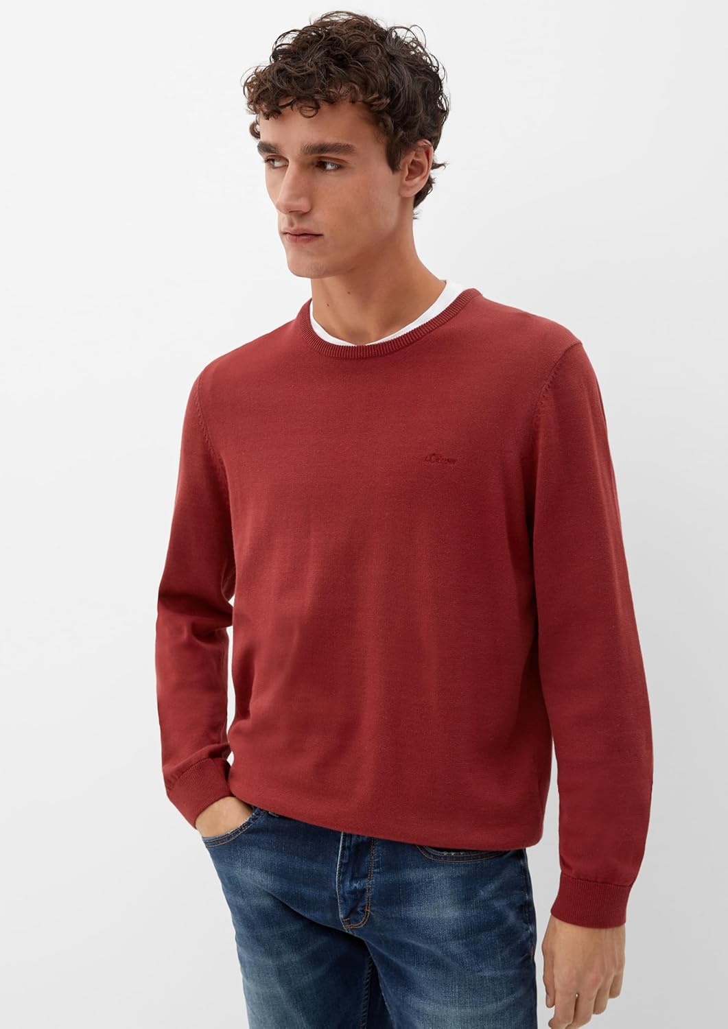 s.Oliver Herren 2152193 Pullover mit Logo-Stitching M 3877 Rot, M 3877 Rot