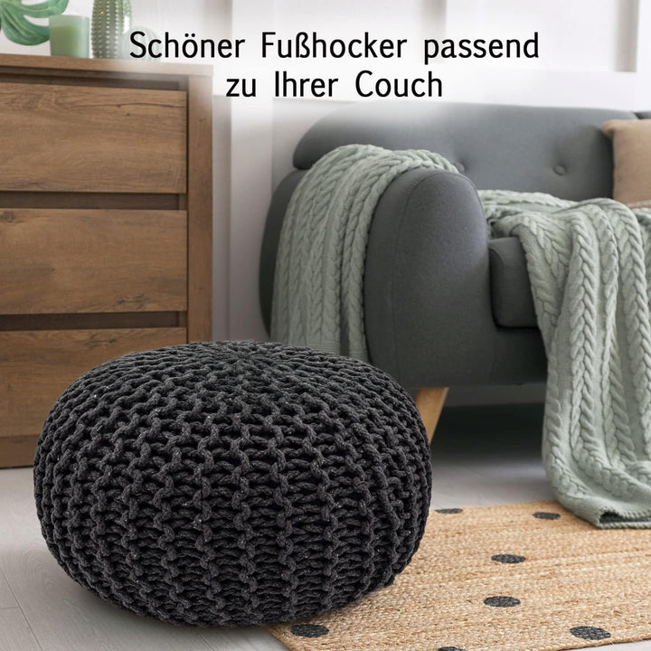 casamia Pouf Ø 55 o. 45 cm Sitzpouf Strickhocker Sitzpouf Bodenkissen nachhaltig Grobstrick Optik Gr