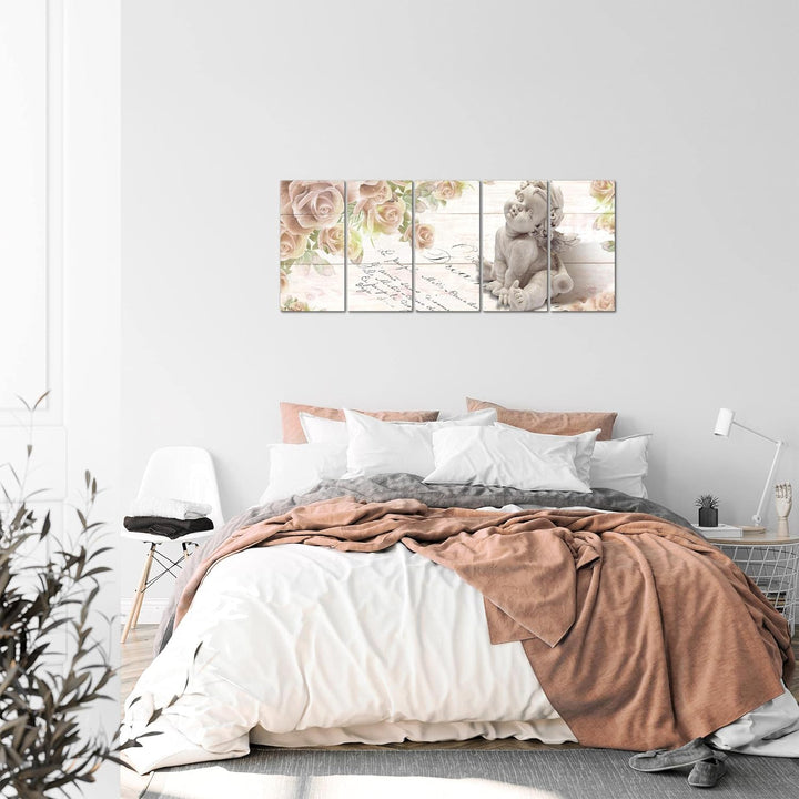 Runa Art Bild Engel Blumen Wandbilder auf Vlies Leinwand 5 Teilig Wanddekoration Wohnzimmer Schlafzi