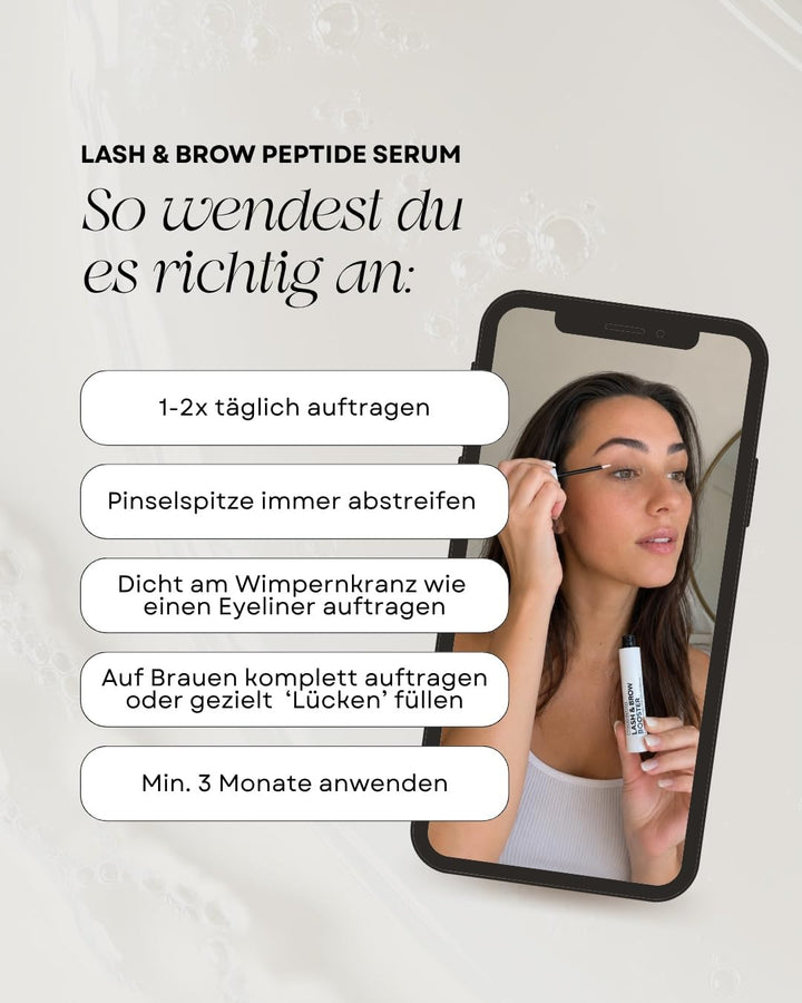 LASH &amp; BROW PEPTIDE SERUM – Hormonfreies Wimpern- &amp; Augenbrauenserum mit 4-Peptide-Komplex – längere