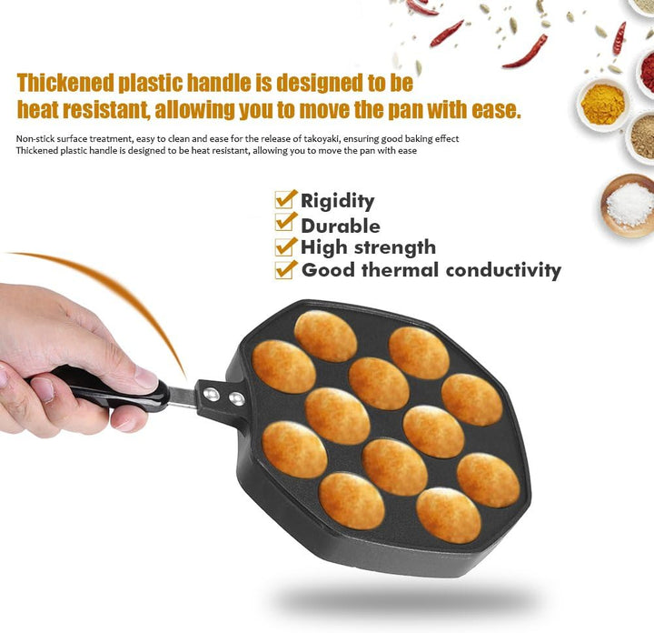 Takoyaki Pan, Asixx 12 Vertiefungen Aluminium Antihaft-Takoyaki Grill Pan Plate Octopus Ball/Pancake