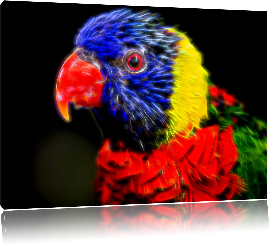 Dark farbenfroher Papagei Deluxe Format: 100x70 cm auf Leinwand, XXL riesige Bilder fertig gerahmt m
