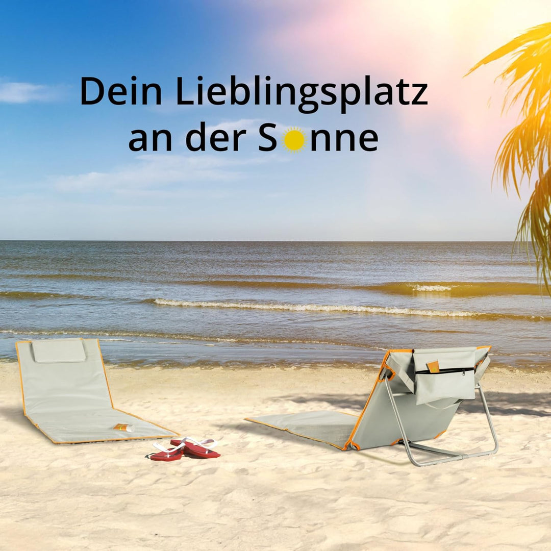 Stagecaptain Beachmatte “Layla” - Gepolsterte Strandmatte mit Kopfkissen - Stufenlos verstellbare Rü