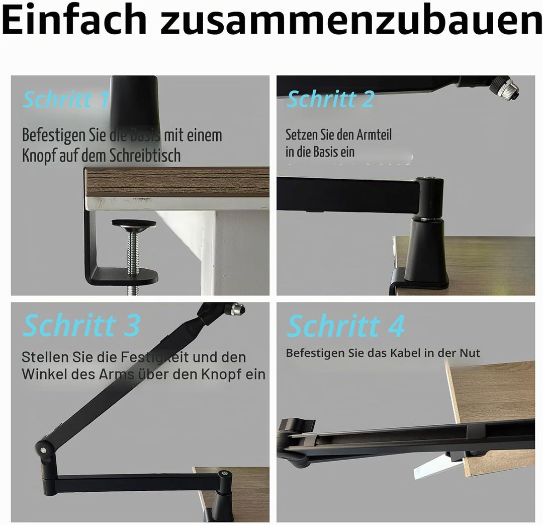 Mikrofon-Boomarm, flaches Mikrofonarm-Stativ mit Tischklemme, Schraubenadapter, versteckten Kabelfüh