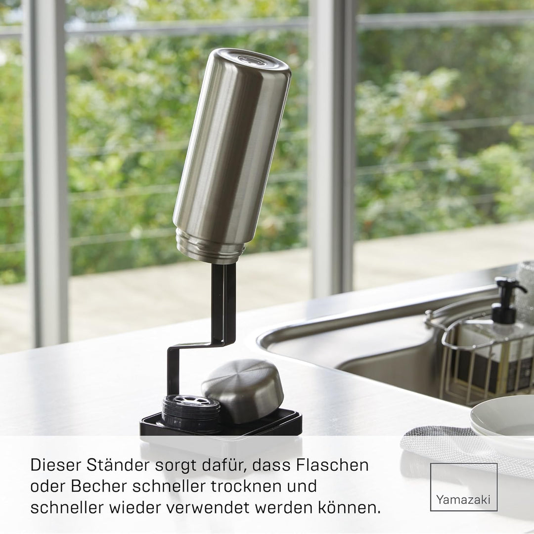Yamazaki 4313 Tower Trinkflaschen-Abtropfständer, schwarz, Stahl/Polypropylen, Minimalistisches Desi