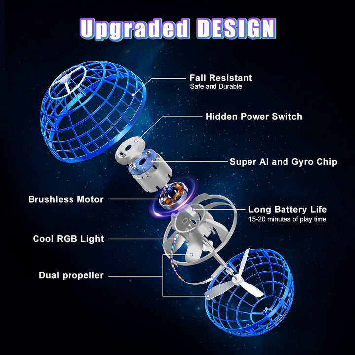 XINHOME Fliegender Ball, Flying Ball mit Led-Beleuchtung, Fliegender Ball Drohne Flying Orb Ball Hov