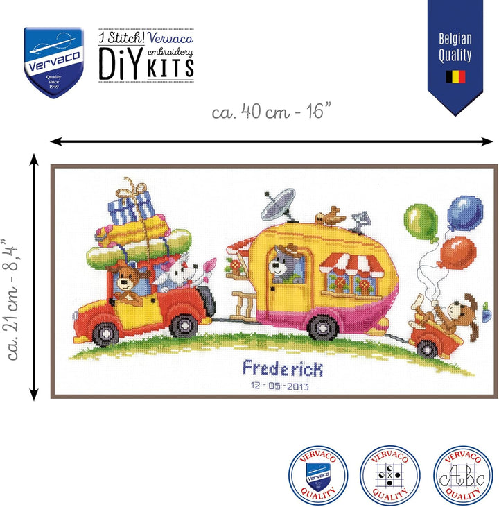 Vervaco Zählmuster Unterwegs in den Urlaub Zählmusterpackung-Stickpackung im gezählten Kreuzstich, B