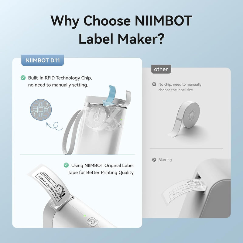 NIIMBOT D11 Etikettendrucker Tragbarer Aufkleberdrucker, Wireless-Technologie und 1 Rolle Stater-Eti