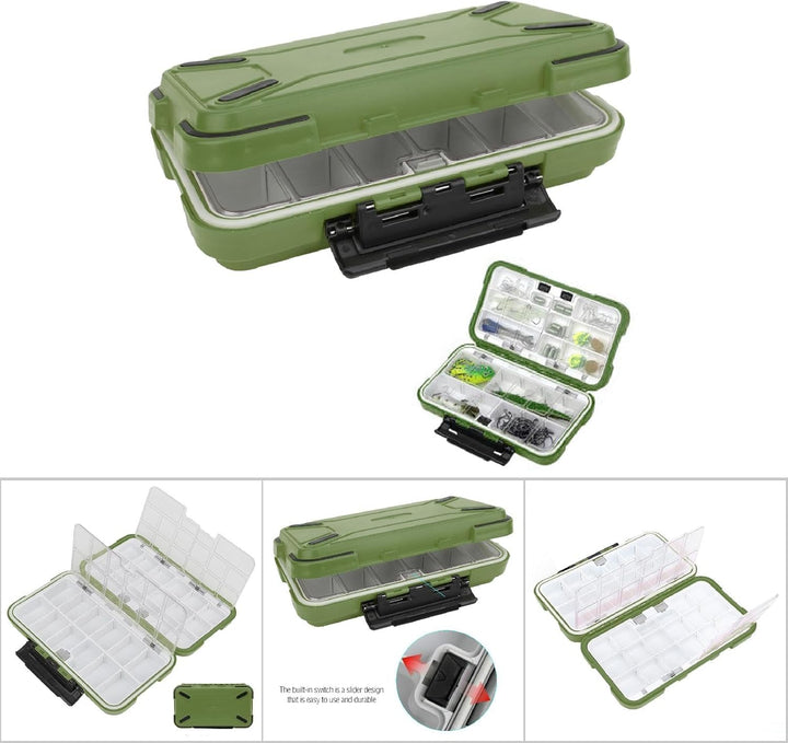 Wasserdichter Organizer für Angelgeräte mit Doppelseitigen Fächern für Köder, Haken und Zubehör. Dic