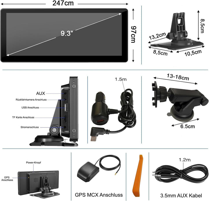 M.I.C. Smart Screen Android 12 Tragbares Autoradio mit RK3566 2G+32G: 9.3" HD Touchscreen Wireless A