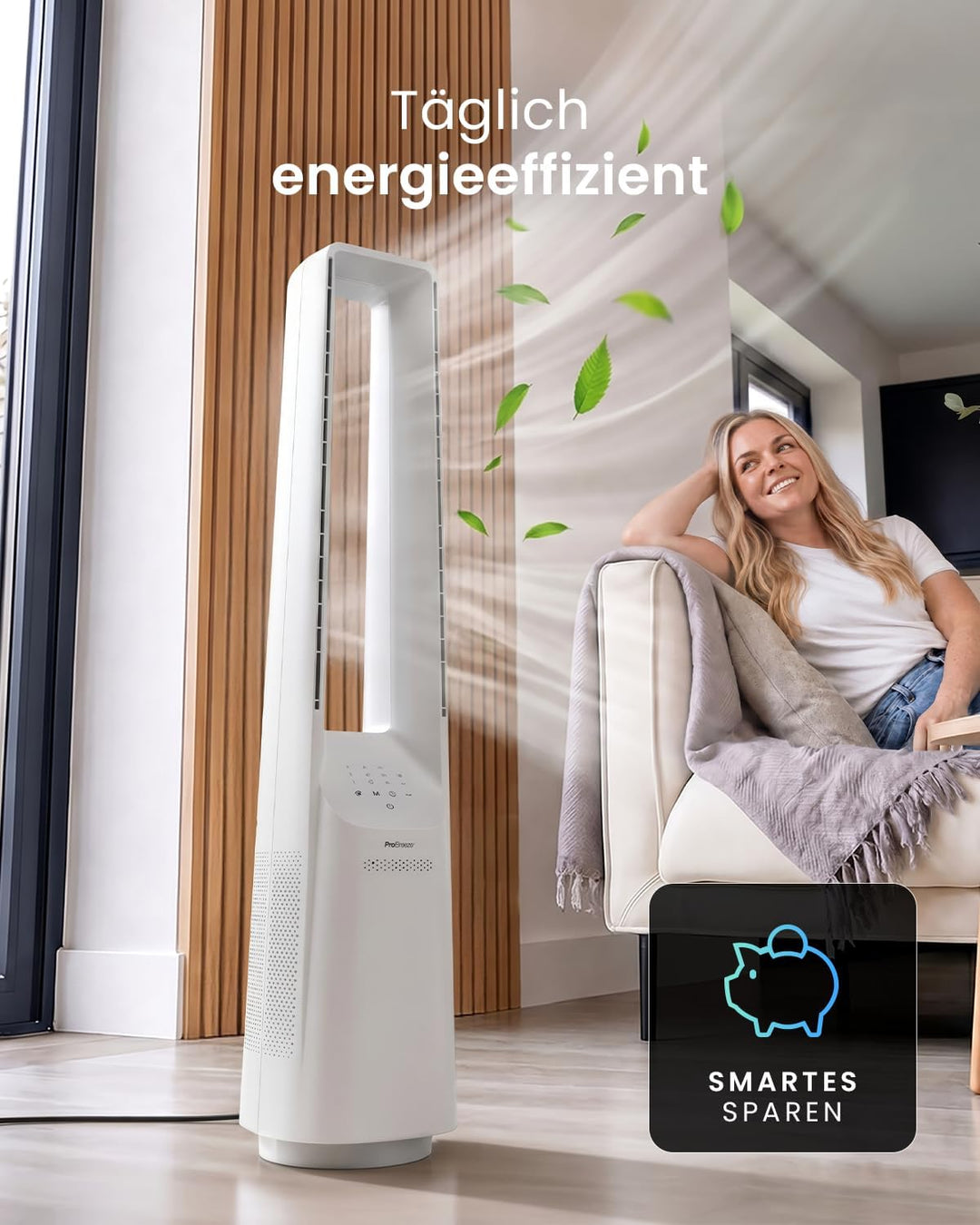 Pro Breeze 101cm rotorloser Ventilator, Gleichstrommotor, Ventilator mit Fernbedienung, LED Display,