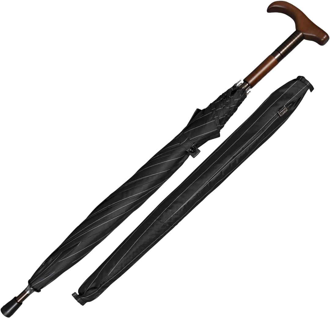 Stützschirm höhenverstellbar mit Holzgriff - Nadelstreifen schwarz, Nadelstreifen schwarz