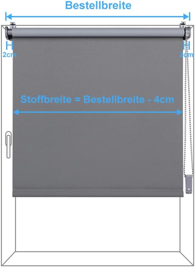 Eurohome Verdunkelungsrollo Thermo Rollo 100x160cm (Stoffbreite 96 cm) Grau Klemmfix ohne Bohren mit