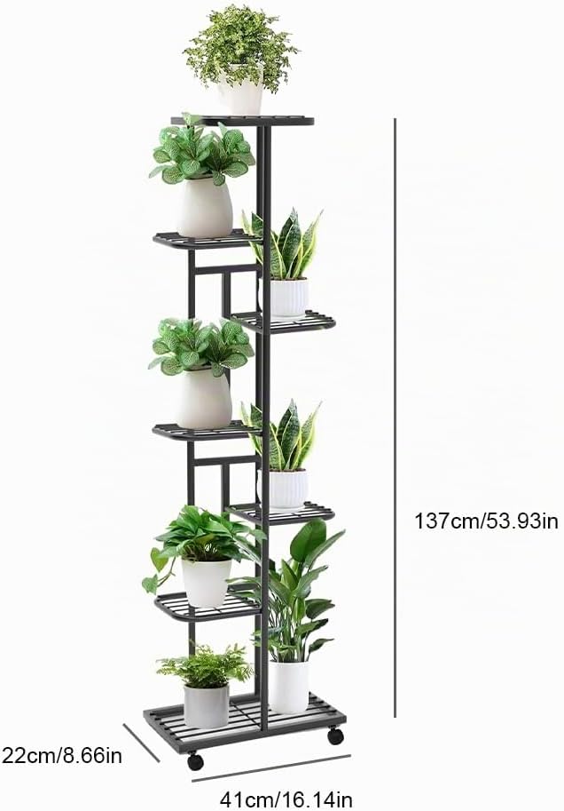 Pflanzenregal mit 7 Etagen, 8 Töpfen, Metall, Präsentationsständer, mehrere Blumentopfhalter