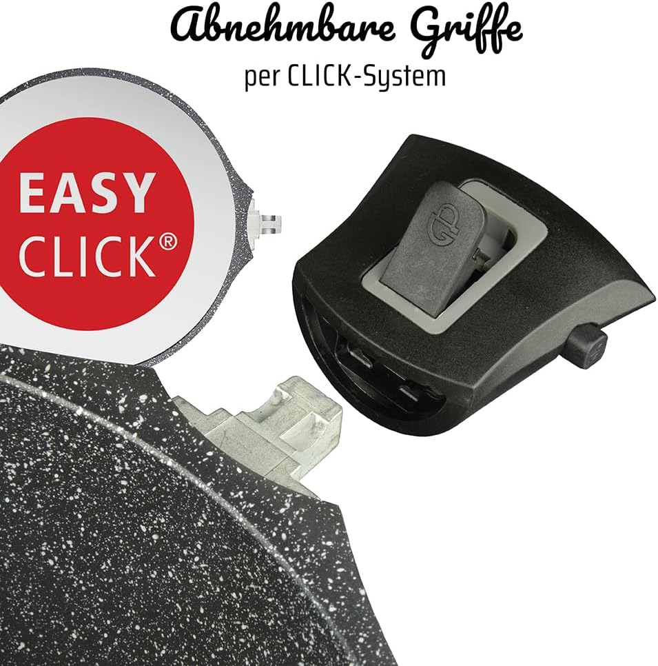 GSW 167857 Easy Click Kochtopf mit Glasdeckel und abnehmbaren Griffen, Aluminium, schwarz - ⌀24 cm 1