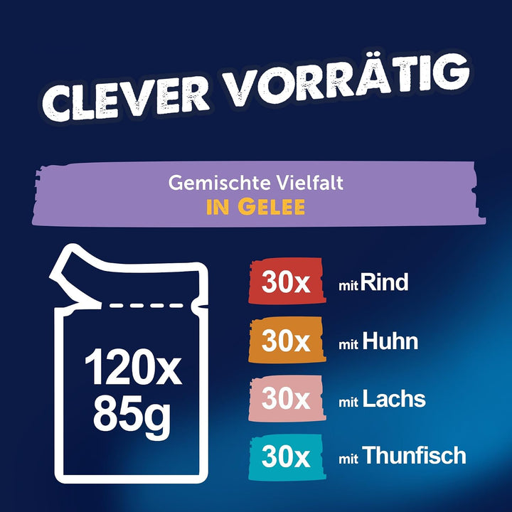 FELIX So gut wie es aussieht Senior Katzenfutter nass in Gelee, Sorten-Mix, 120er Pack (120 x 85g) S