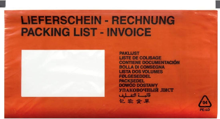 Netuno 1000 rote Lieferscheintaschen selbstklebend bedruckt DIN lang 131x 239 mm Begleitpapiertasche