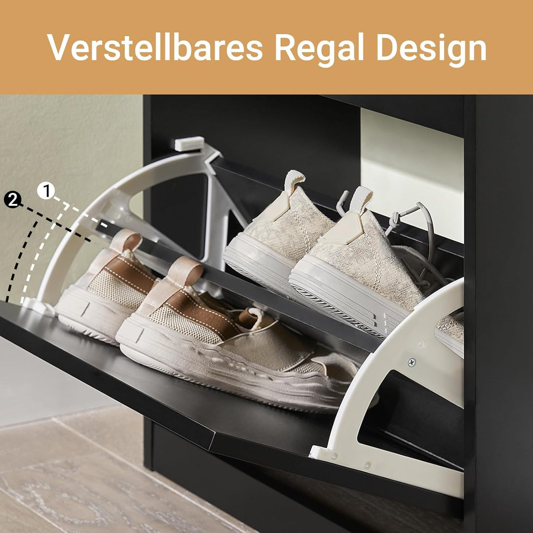 SoBuy Schuhschrank mit 3 Klappen - Schmaler Schuhkipper mit 6 Ablagen, Verstellbares Schuhregal für