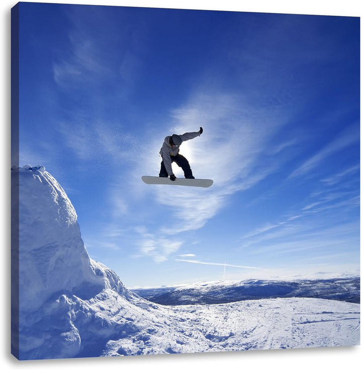 Pixxprint Snowboard Sprung Extremsport als Leinwandbild | Grösse: 70x70 cm | Wandbild| Kunstdruck |