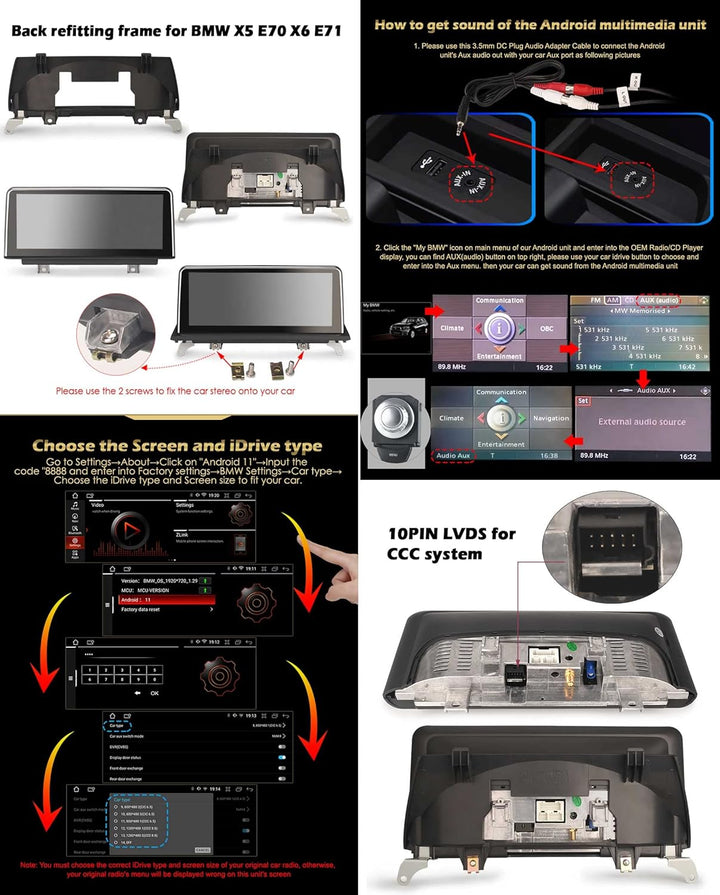 Erisin 10.25" 8-Kern 4GB RAM+64GB ROM Android 12 Autoradio GPS Navi für BMW X5 E70 X6 E71 CCC System