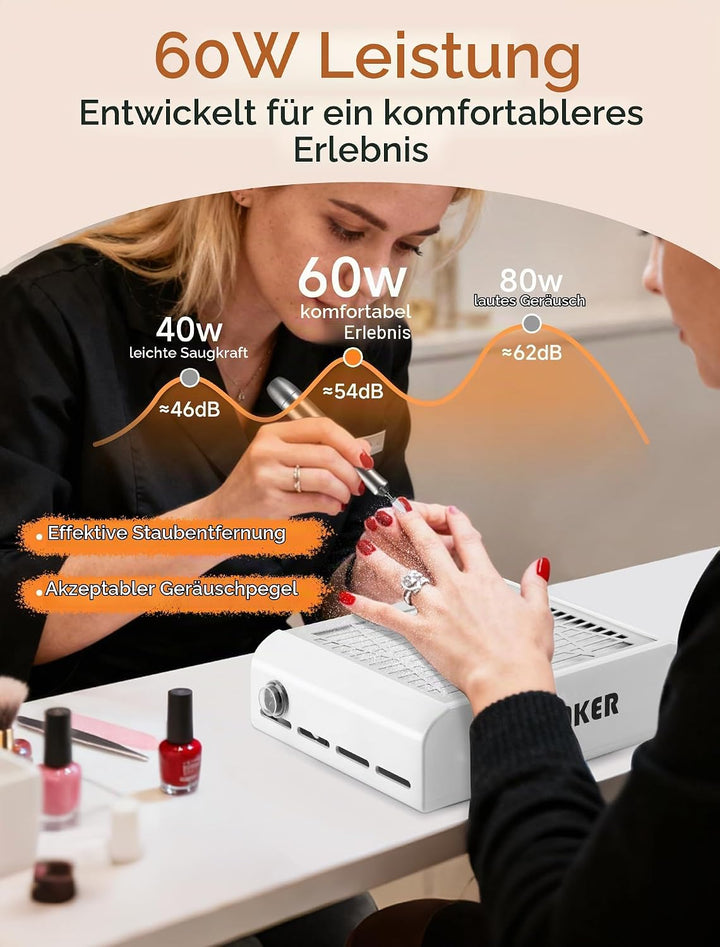 Staubabsaugung für Nägel, 60W Nagelstaubsauger mit 2 Wiederverwendbaren Filters, Professionell Nagel