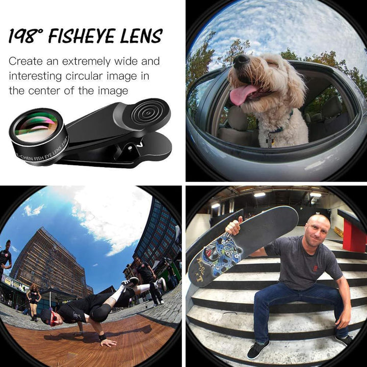 7-in-1-Objektiv-Set für Handy, HD Fisheye, Weitwinkel 0,63 x, Makro 15 x, Porträtobjektiv, 2 x Polar