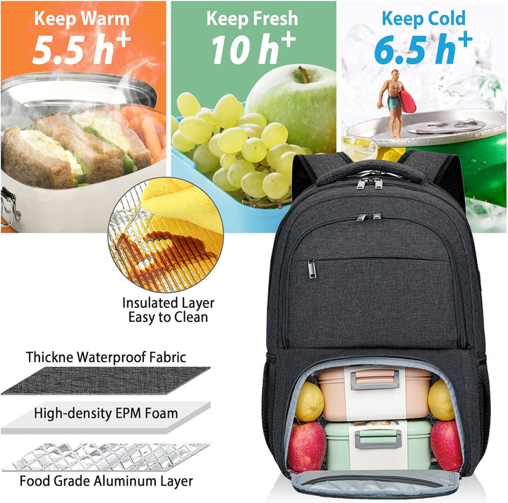 BIKROD Gross Lunch Schulrucksack Arbeit Rucksack 17.3 Zoll Laptop Rucksack mit USB Ladeanschluss Bus