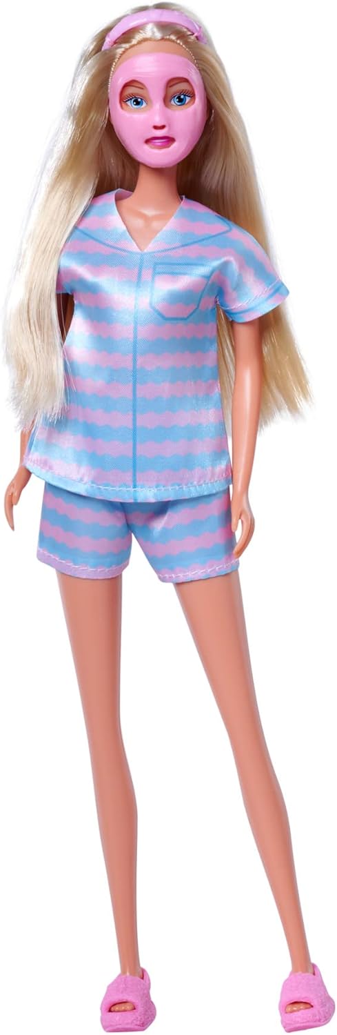 Simba Steffi Love Beauty Day, Spielpuppe im modischen Pyjama mit Gesichtsmasken und Slippers, 29cm,
