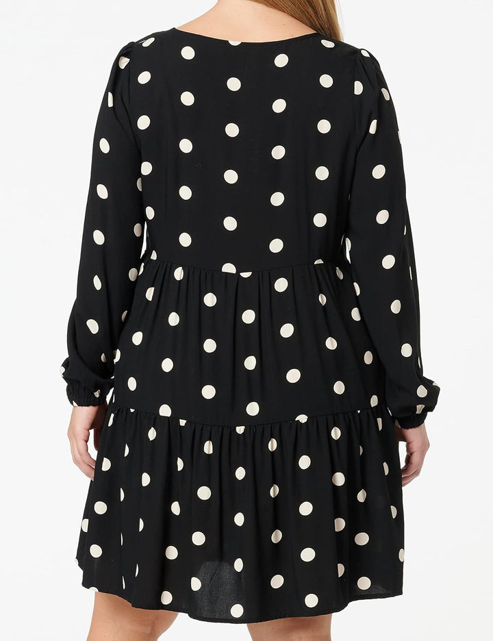 ONLY Damen Onlnova Life L/S Thea O AOP Ptm Dress S Black/Aop:343 Big Dot, S Black/Aop:343 Big Dot