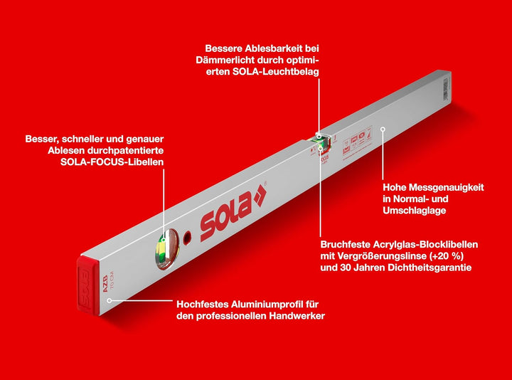 Sola 1010901 Alu-Wasserwaage "AZB 70" cm in rot 700 mm, 700 mm