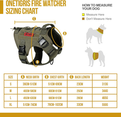 OneTigris Fire Watcher 2.0 Molle Hundegeschirr mit Griff und Schnalle aus Metall M grün, M grün