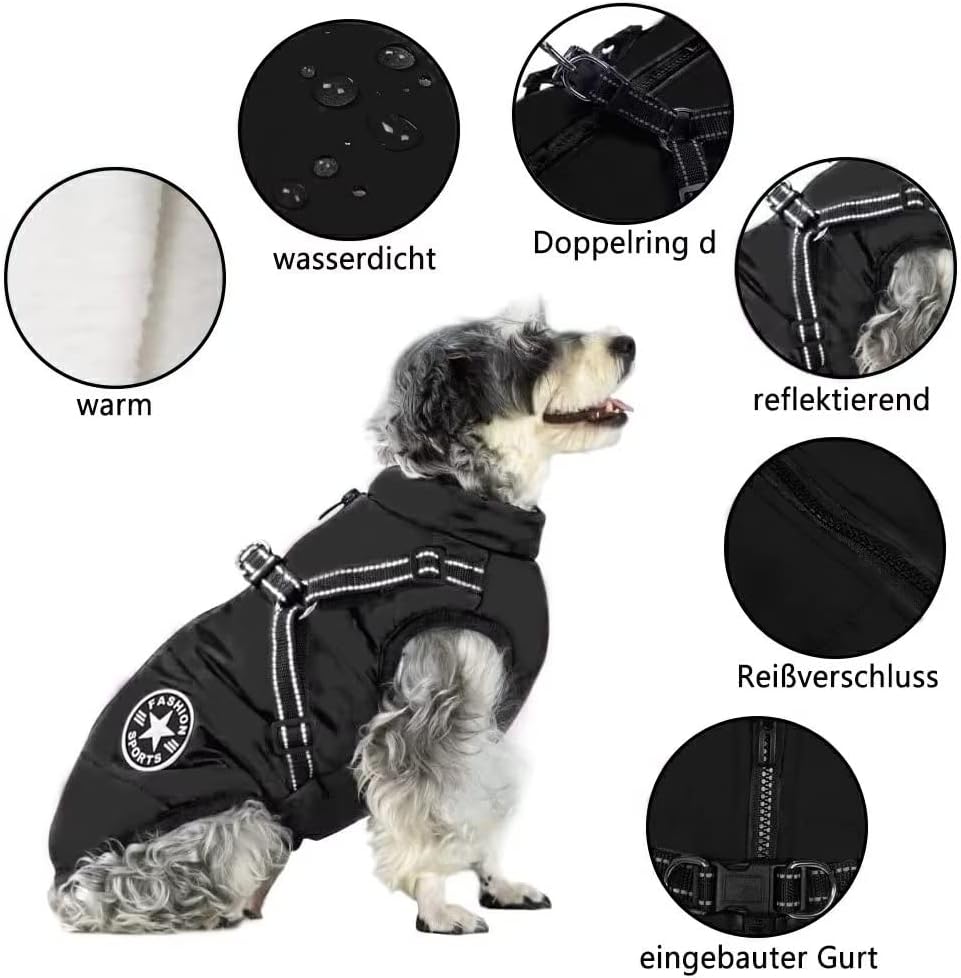 Voarge Hundejacke Winterweste Jacken, Hundemantel mit Geschirr für Kleine Hunde Hundemantel Wasserdi