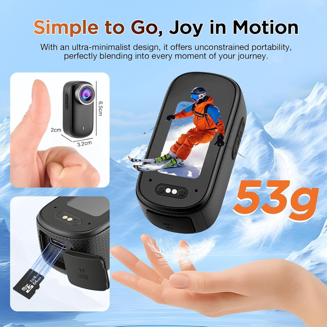4K Action Kamera Mini Bodycam mit 180° Drehbarem Bildschirm, Magnetische Freihändig POV Kamera mit 6