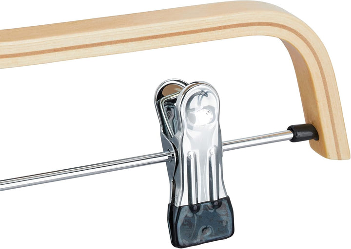 Relaxdays Hosenbügel Holz 5er Set, verstellbare & gummierte Clips, 360° drehbarer Haken, Kleiderbüge