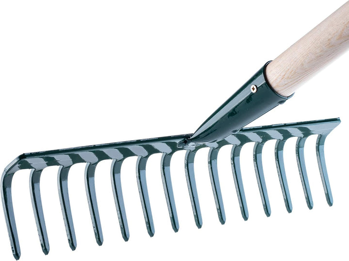 KADAX Rechen aus Metall, Flache Harke mit Stiel aus Holz, Laubbesen für Garten, Beet, Laubrechen, Ra
