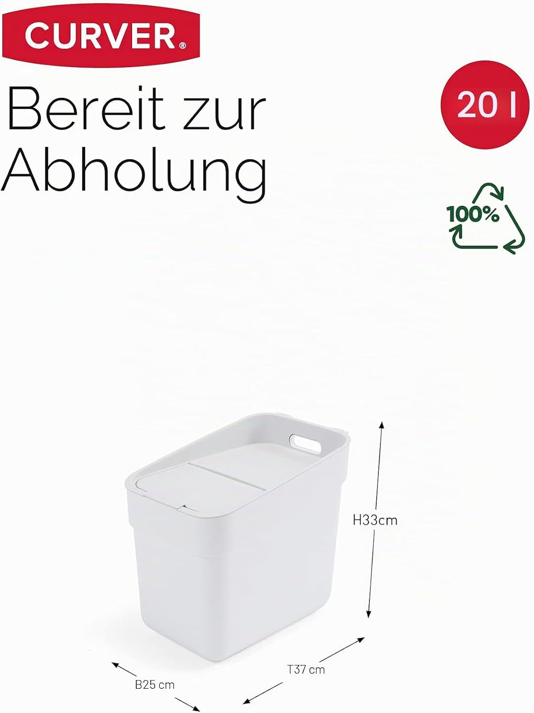CURVER READY TO COLLECT 20L Mülleimer perfekt zur Trennung von Abfall, Mülltrennsystem stapelbar, we