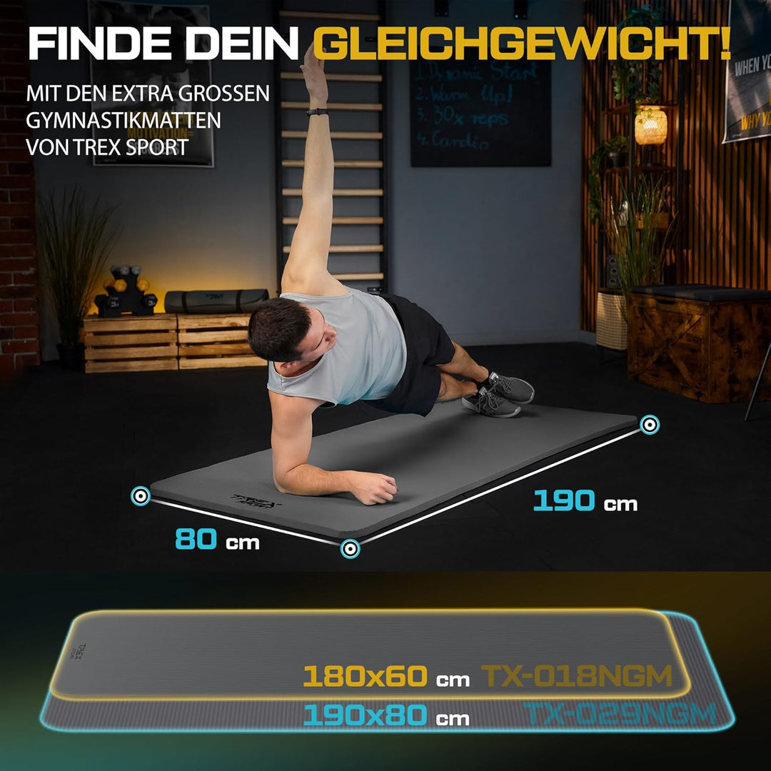 Gymnastikmatte Fitnessmatte 2cm TX-029NGM | NBR Yogamatte Pilates 190×80×2cm | Trainingsmatte rutsch
