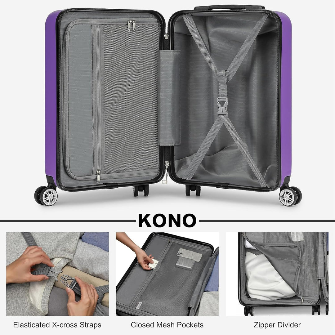 KONO Koffer Trolley Gross Erweiterbares Hartschalengepäck Leichte Koffer XL mit TSA-Schloss und 4 Do