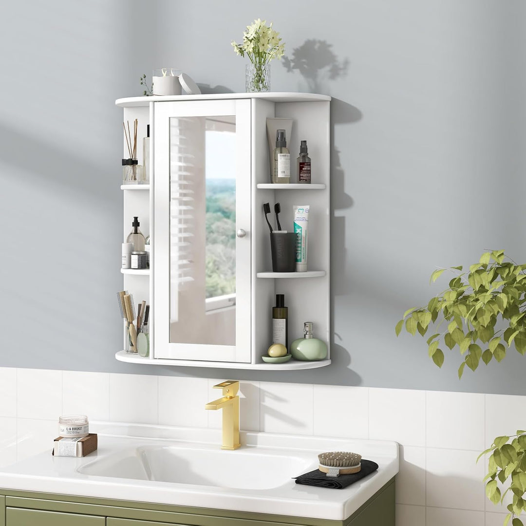 GIANTEX Spiegelschrank Bad, Badschrank Hängeschrank mit Spiegel, Badezimmerspiegel Schrank mit 8 Abl
