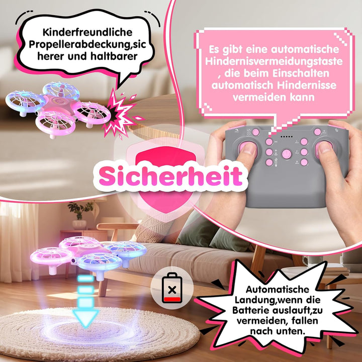 Mini Drohne für Kinder RC Drohne mit LED Geschenke für Jungen und Mädchen | 3 Akkus, 360°Flips Rosa,