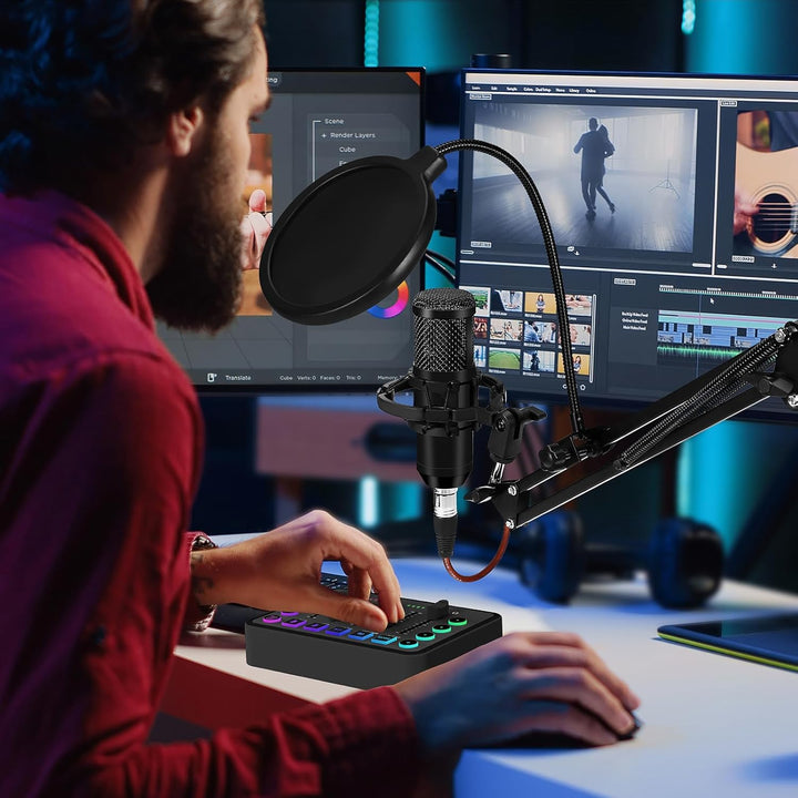 mischpult Podcasting-Ausrüstung einschliesslich Audiomischer und Streaming-Mikrofon für Videoprodukt