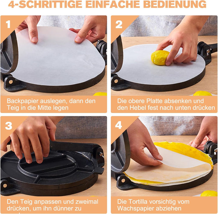 Tortilla Presse - Gusseisen Tortilla Presse 25cm, Roti Maker, Pre-Seasoned Tortilla Maker, Heavy- Du
