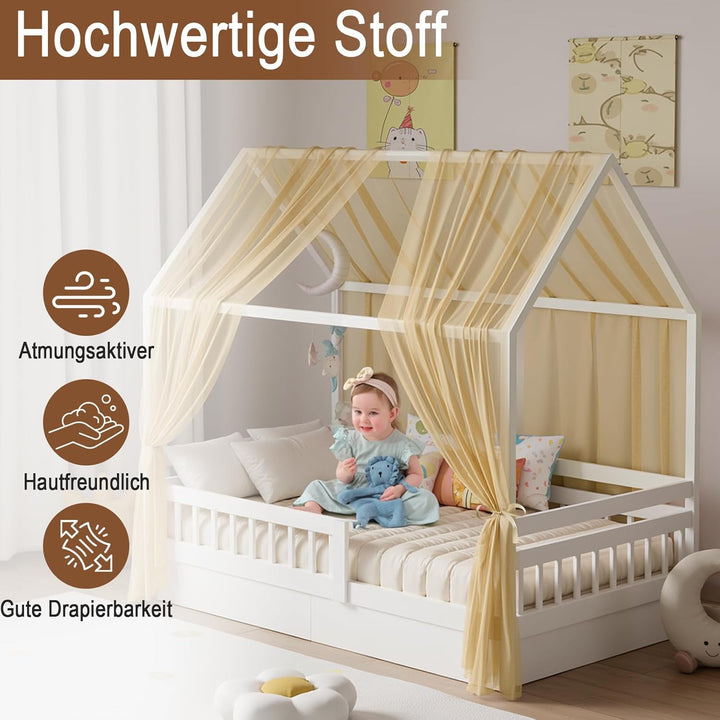 Hausbett Himmel Set, 2 Stück Betthimmel Babybett für Hausbett Deko, Bett Vorhang für Mädchen Jungen