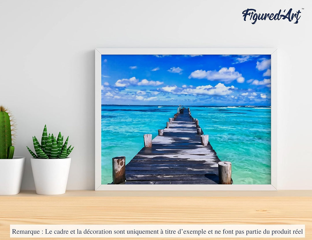 Figured'Art Malen Nach Zahlen Erwachsene Dock auf ruhigem Meer - Paint by Numbers Basteln DIY Bastel