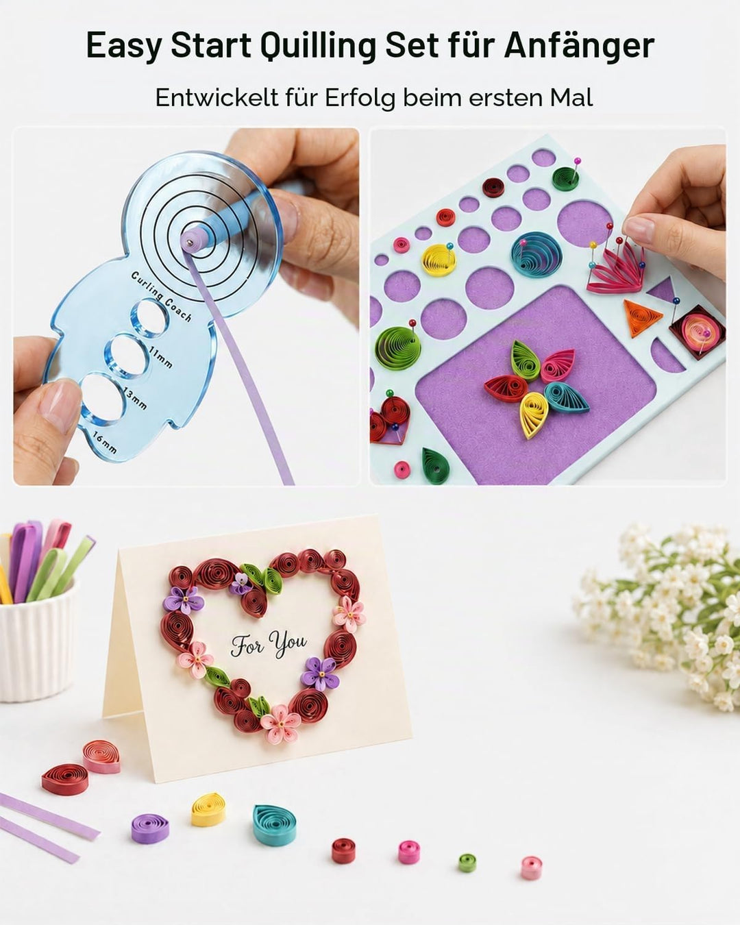 YURROAD Quilling Set, Quilling Papier Werkzeug Set mit 36 Farben 900 Quilling Papierstreifen 3mm, Qu