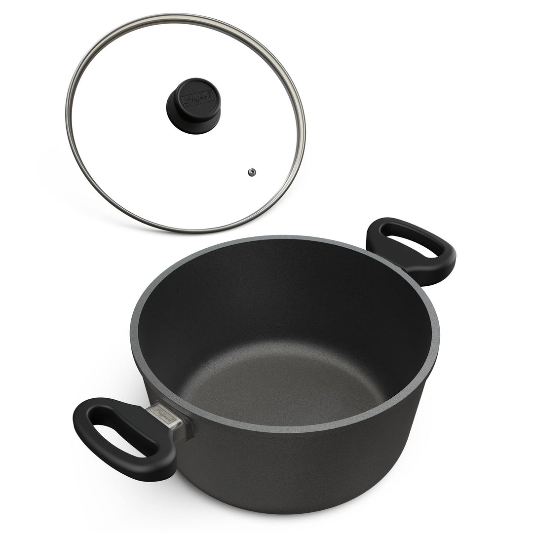 Hoffmann Kasserolle mit Glasdeckel Ø 24 cm, 4 Liter I 11 cm Innenhöhe I Servierpfanne Antihaft besch