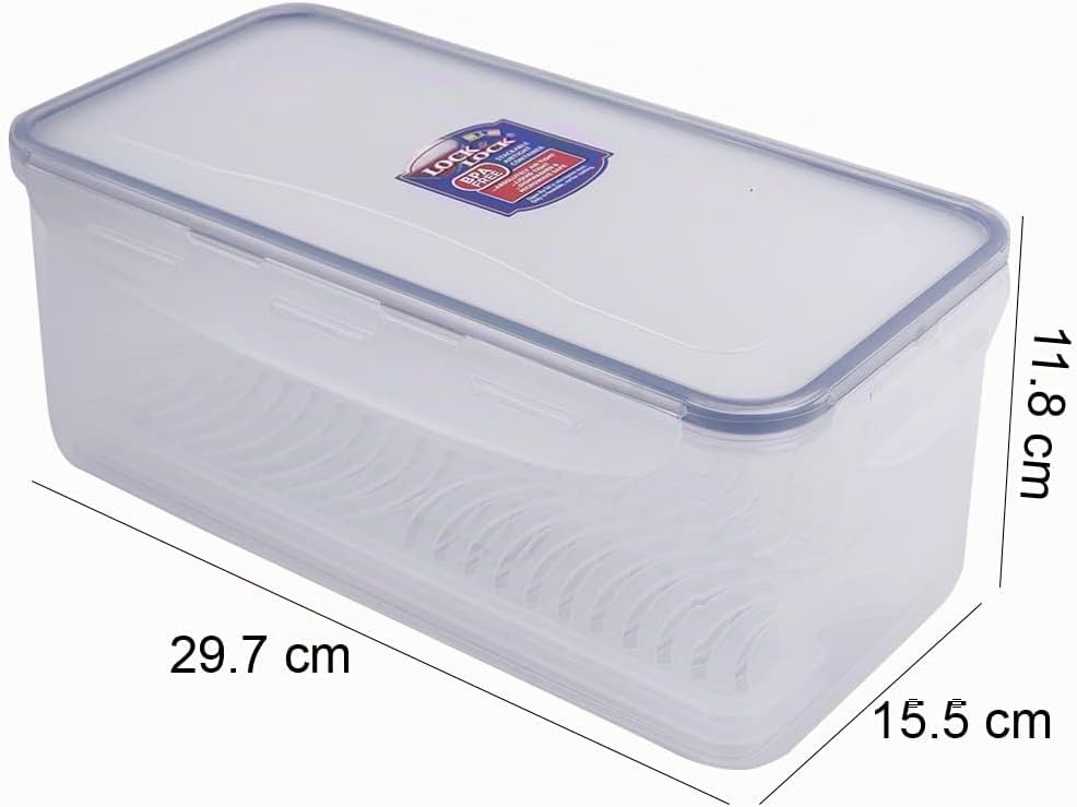 LocknLock PP Classic Vorratsdose mit Ablaufgitter | 3,4 L | 29,7 x 15,2 x 11,8 cm | 100% luft- und w